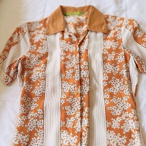CACHAREL Orange Floral Short Sleeve Blouse